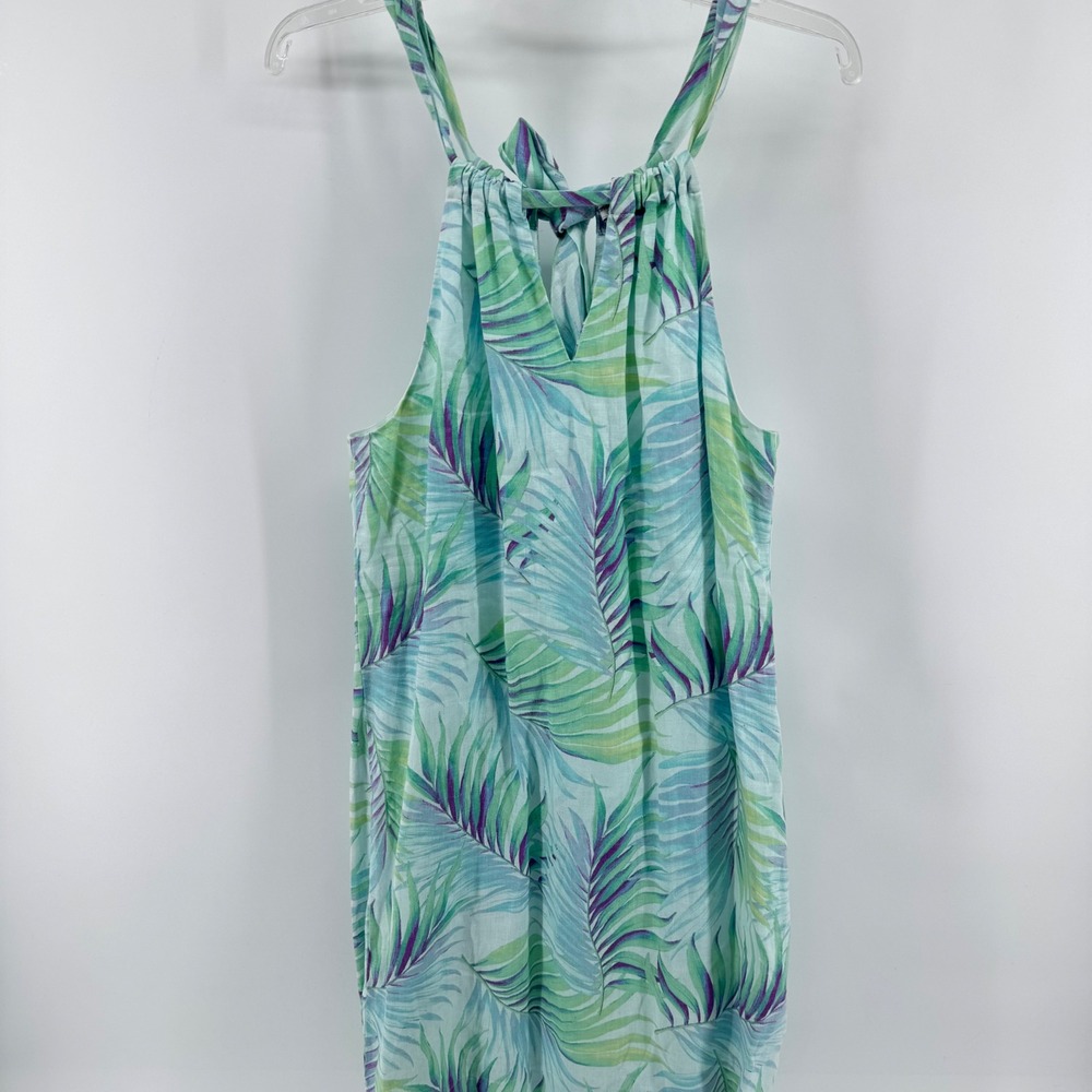 Tommy Bahama Leinani Leaves Tropical Halter Dress Women XS Green Green Palm Leaf